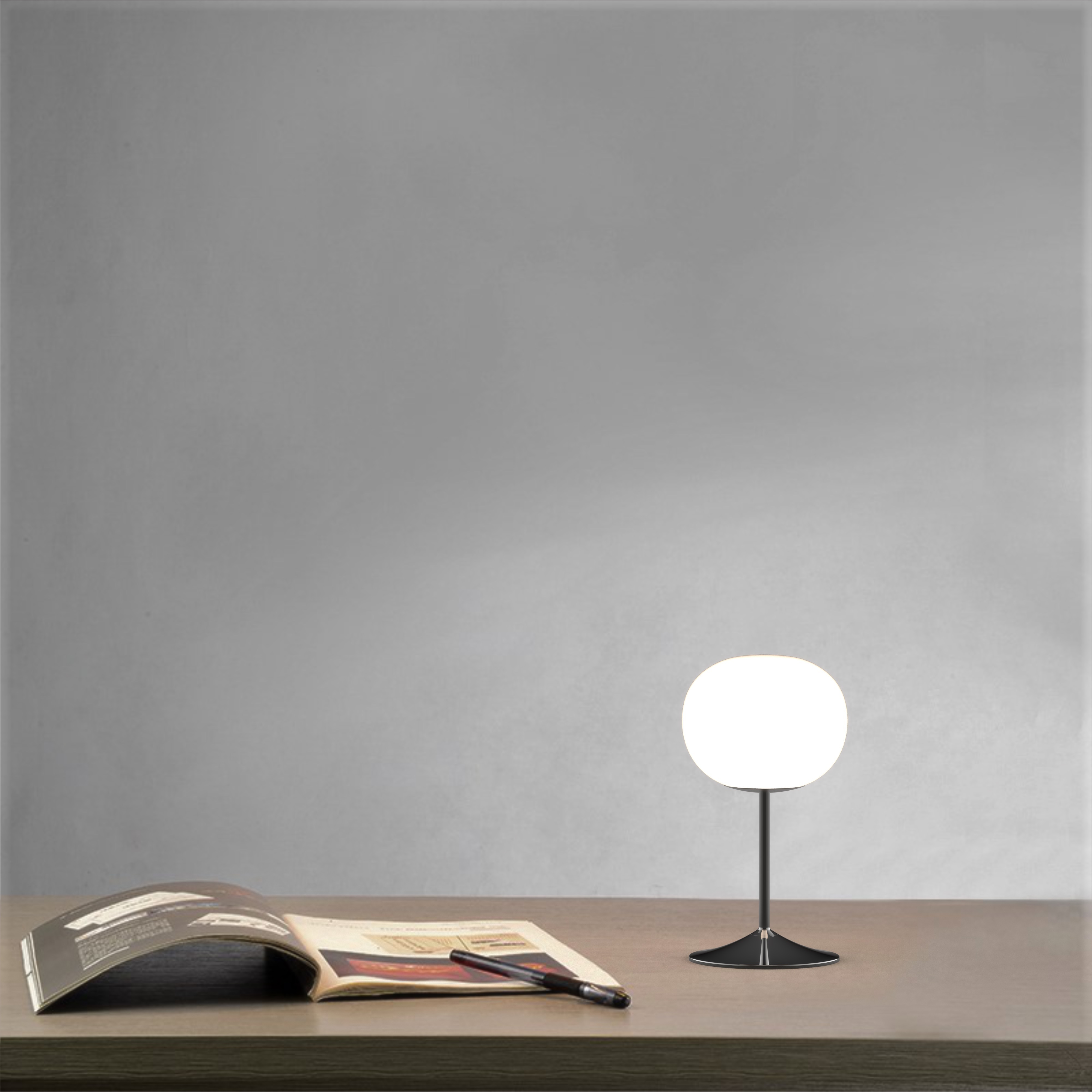 Table lamp with an opal globe